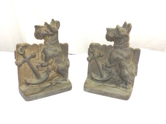 Pair Of Antique Heavy Brass Scottie Dog Bookends