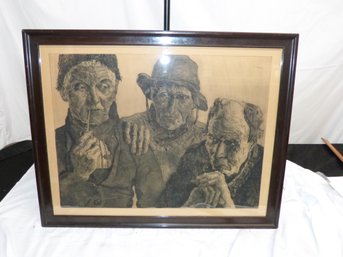 Antique Print Of Three Old Men - Pencil Signed