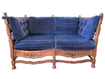 Vintage Feudal Oak Jamestown Lounge Co', Carved Oak Loveseat Sofa.