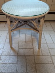 Vintage Wicker Table With Glass Top