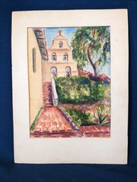 Original Watercolor Painting Of Spanish Style Building