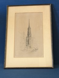 Signed Otto Straeche (Listed Artist, 1889-1945) St. Stephen's Cathedral Spire Etching - Vienna