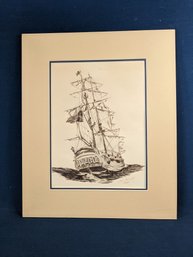 1969 Lawrence Packard Pen / Ink Drawing Of A Sailing Ship