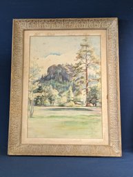 Signed 'Schaffer' Large Watercolor Landscape Cabin In The Mountains