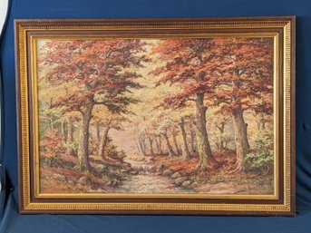 P. Schally Jr Landscape Oil On Canvas Painting Autumn Path Through The Woods