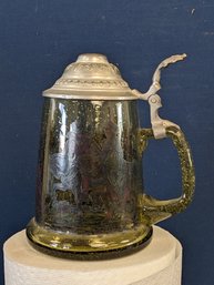 Antique Olive Green Glass Stein With Court Couples On It