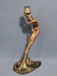 10&1/2' Tall Art Nouveau Style Nude Woman Candlestick