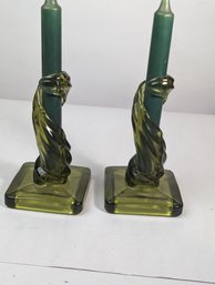 Westmoreland Green Glass Candle Sticks