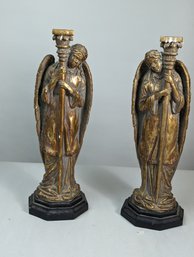 Pair Of Heavy Resin Angel Candle Stick Holder
