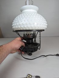 Hobnail Milk Glass Electric Lamp With Bracket Holder