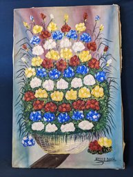 Signed David Hugue Haitian Flower Painting On Canvas