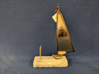 Vintage Brass 'De Mott' Boat Sculpture With Pen Holder