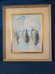 LARGE Leonor Fini (1907-1996) Lithograph 'Two Sisters' In Original Vintage Mid Century Frame
