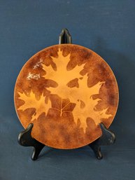 Signed Mid Century Modern Enamel Over Copper  Oak Leaf Plate