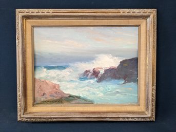 Listed Gloucester MA Artist Roger Curtis Signed Seascape Painting On Artist Board - Crashing Waves