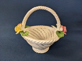 Small Capodimante Porcelain Basket With Yellow And Pink Roses