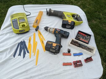 Ryobi Screw Gun And Reciprocating Saw With Blades And Screw Bits