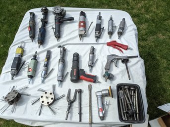 Large Collection Of 16 Pneumatic Tools And Parts