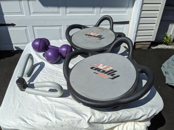 Exercise Equipment Including Two Ab Dolly's, 10 Lbs Weights And Thigh Machine