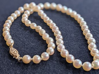Stunning Pearl Necklace With 14K Gold Clasp