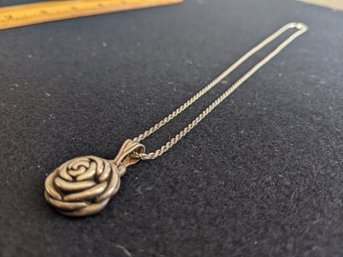 925 Silver Rose On Chain Marked Italy