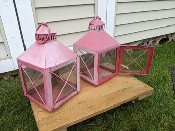 Pair Of Large Red Candle Lanterns