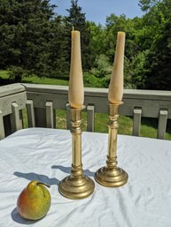 Pair Of Brass Candle Stick Holders With Candles