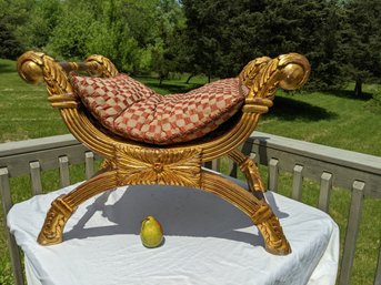 Vintage Upholstered Gold Bench