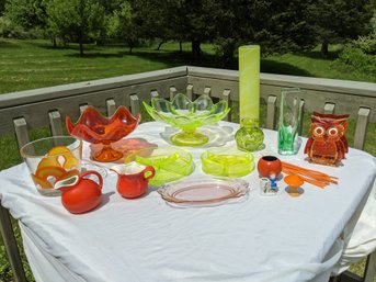 Grouping Of Colorful Glass Pieces Including A Kosta Boda Vase