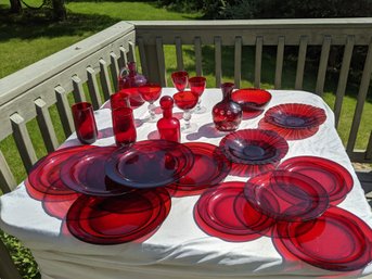 Collection Of 28 Pieces Of Red Glass Tableware
