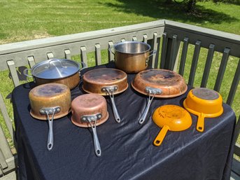Collection Of 8 Cookware By Calphalon And Two French Enamel Pans
