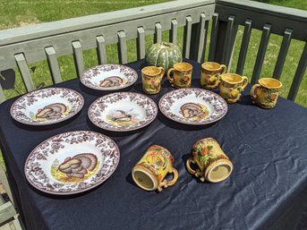 Collection Of Thanksgiving Tableware With Five Spode Plates