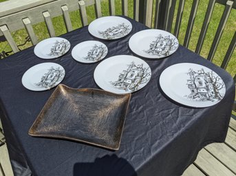 Collection Of Seven Plates And One Serving Dish