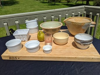 Grouping Of 12 Including Stoneware Pieces And A Boos Block Cutting Board