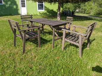 Small Weathered Teak Table And Four Chairs