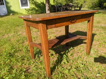 Small Solid Oak Desk With Single Drawer