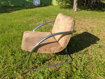 Vintage Tubular Chrome Club Chair With Ultra Suede Fabric
