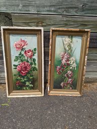 Pair Of Framed Oil On Canvas Paintings Of Flowers #16