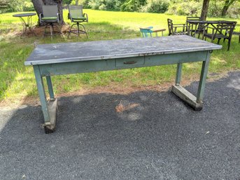 Vintage Metal Work Table With A Drawer