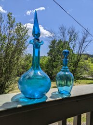 Grouping Of Two Blue Glass Decanters