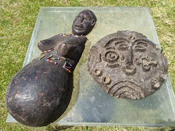Grouping Of Two African Tribal Masks Includes A Two Part Fertility Mask