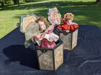 Vintage Music Boxes With Porcelain Doll Figures