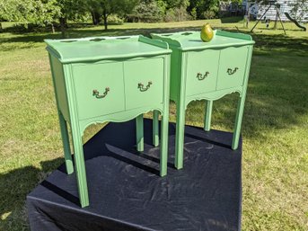 Pair Of Vintage Painted Green Side Tables