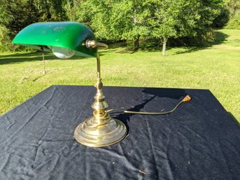 Brass Library Lamp With Green Shade
