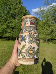 Stoneware Vase With Flowers And Fish