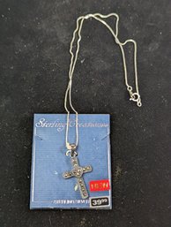 Sterling Marcasite Cross Pendant And Chain