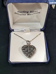 Sterling Marcasite Heart Pendant And Chain