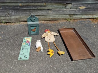 Grouping Of Five Decorative Items Including A Large Metal Tray