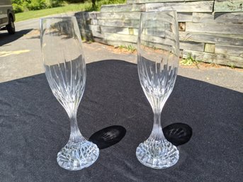 Pair Of Signed Crystal Champagne Flutes