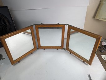 Triple Folding Oak Frame Mirror